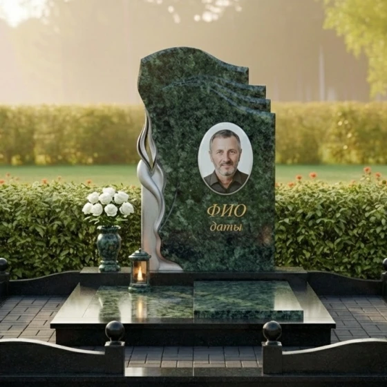Элитный гранитный светский памятник в Липецке, гранит Балтик грин