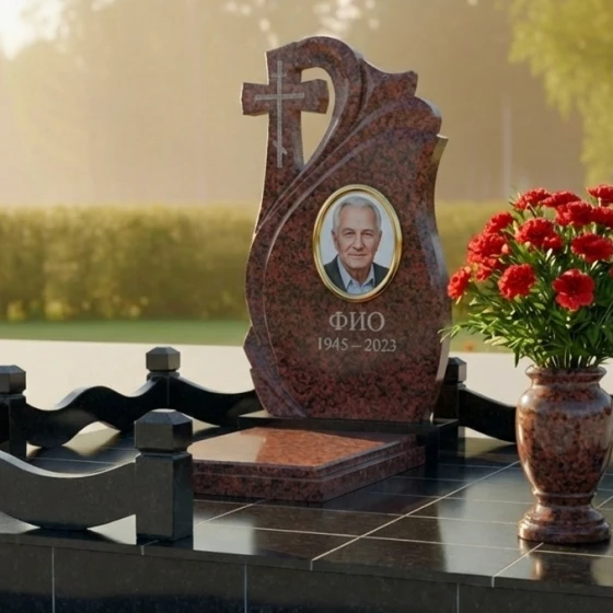 Элитный православный памятник с крестом в Барнауле, гранит Лезниковский