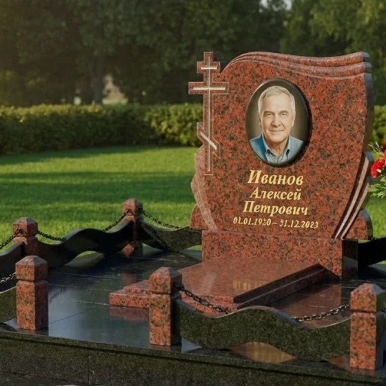 Памятник на могилу православный вертикальный в Барнауле, гранит Лезниковский