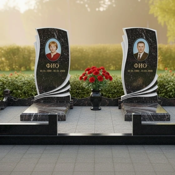 Элитный гранитный памятник на двоих в Салехарде, гранит амфиболит