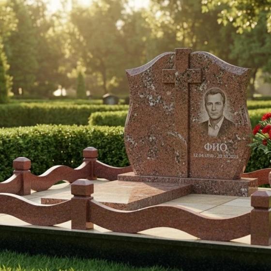 Православный вертикальный памятник для комплекса в Барнауле, гранит Дымовский