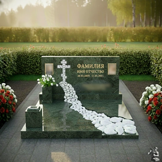 Горизонтальный гранитный или мраморный памятник в Барнауле, гранит Балтик грин