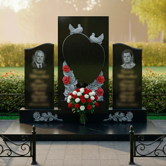 Гранитный светский памятник на двоих в Барнауле, гранит Габбро-диабаз