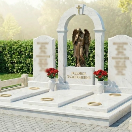 Семейный мемориал с аркой и ангелом, мрамор Тассос, в Москве
