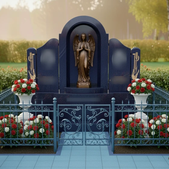Мемориальный комплекс Гранит/Металл горизонтальный на 2 места в Новосибирске, гранит Блю Перл