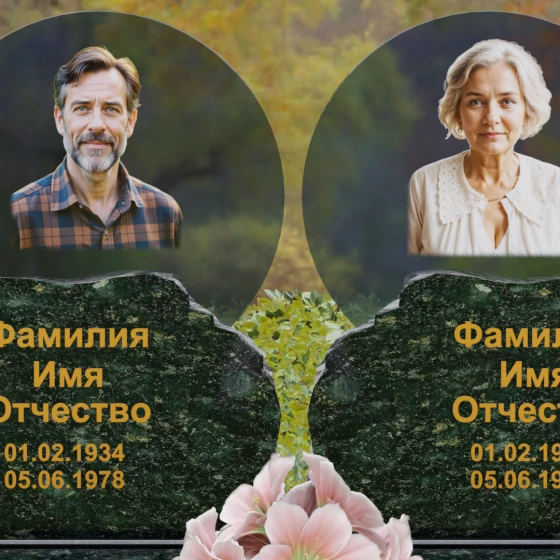 Горизонтальный светский гранитный памятник на двух в Ставрополе, гранит Балтик грин