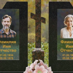 Гранитный/стеклянный памятник с крестом на двоих - П246