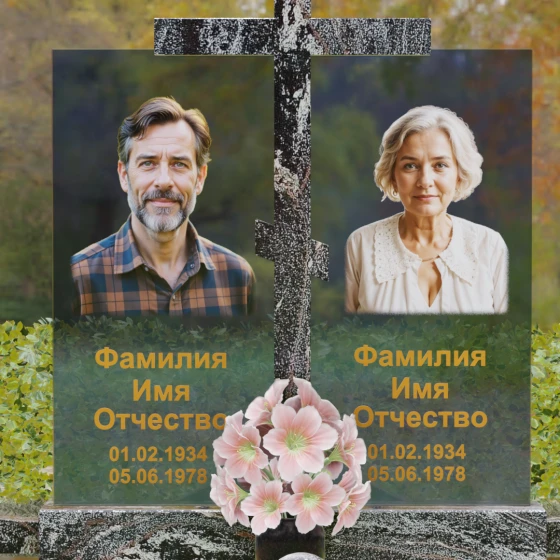 Православный горизонтальный памятник с крестом в Барнауле, гранит амфиболит