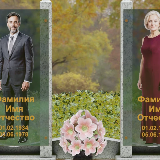 Вертикальный памятник из гранита со стеклянными панелями, гранит Мансуровский, в Санкт-Петербурге