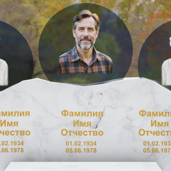 Горизонтальный гранитный памятник на троих в Воронеже, мрамор Тассос