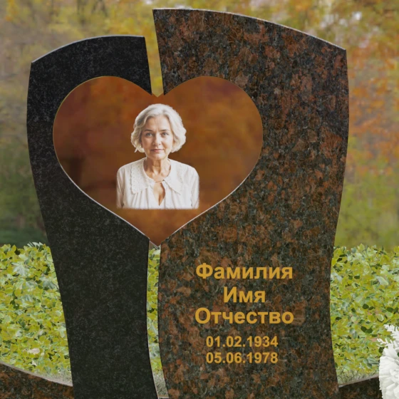 Вертикальный комбинированный памятник на одного в Челябинске, гранит Дымовский