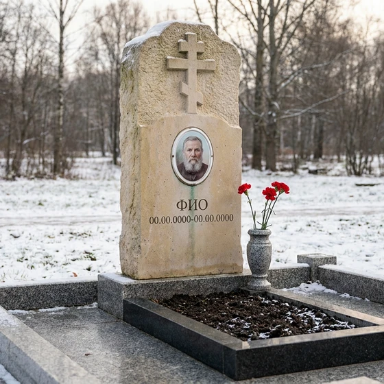 Памятник из светлого известняка из цельной глыбы с крестом
