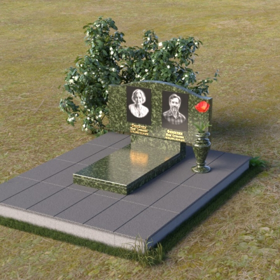 Памятник из гранита для двоих с лаконичным дизайном в Магнитогорске, гранит Балтик грин