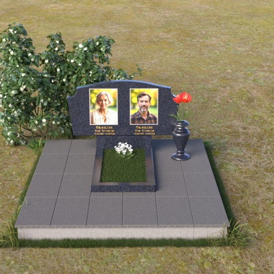 Элегантный гранитный памятник — арка горизонтальный, гранит Блю Перл, вид 3, в Якутске