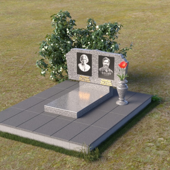 Горизонтальный памятник с волнами на вершине, гранит Мансуровский
