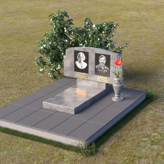 Фигурный горизонтальный памятник с волнообразными очертаниями, мрамор Тассос, в Якутске