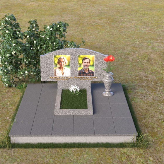 Памятник горизонтальный из мансуровского гранита для одного/двоих в Салехарде, гранит Мансуровский, вид 3