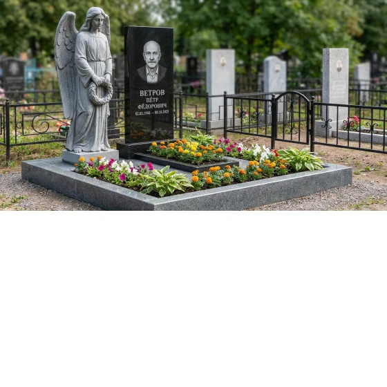 Гранитный памятник строгой формы с гравировкой военной звезды