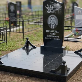 Гранитный памятник с гравировкой голубей и овальной вершиной