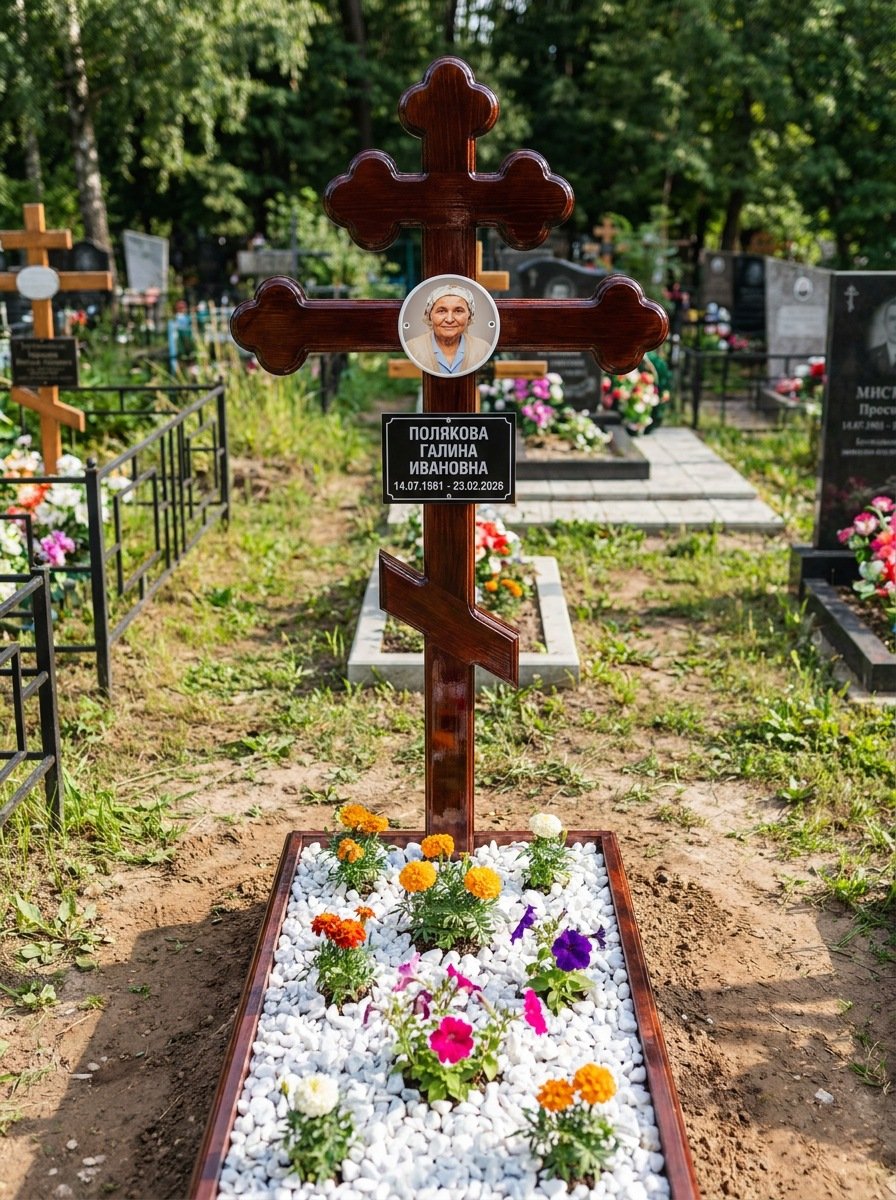 Портрет на памятнике в Рязани — Цветной портрет на овале 130×180 мм — на деревянный крест